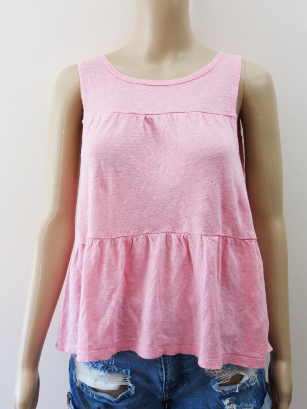 J. Crew Tiered 100% Linen Baby Pink Sleeveless Tank (S) EUC